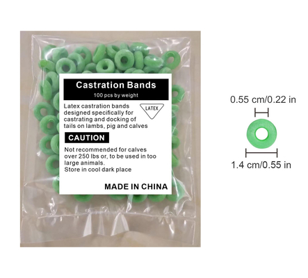 Latex Castration Rings Bands For Goat And Other Animal 100pcs Per Bag color green