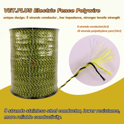 Portable Electric Fence Polywire with 9 Strands Stainless Steel Conductors for Reliable Conductivity, UV Rust Resistant