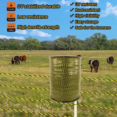 Portable Electric Fence Polywire with 9 Strands Stainless Steel Conductors for Reliable Conductivity, UV Rust Resistant