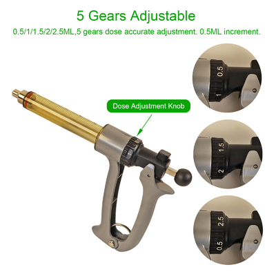 25ML Semi Automatic Livestock Syringe, 5 Gears Adjustable Continuous Repeating Syringe for Farm Ranch Cattle Cow Horse Goat Sheep Hog