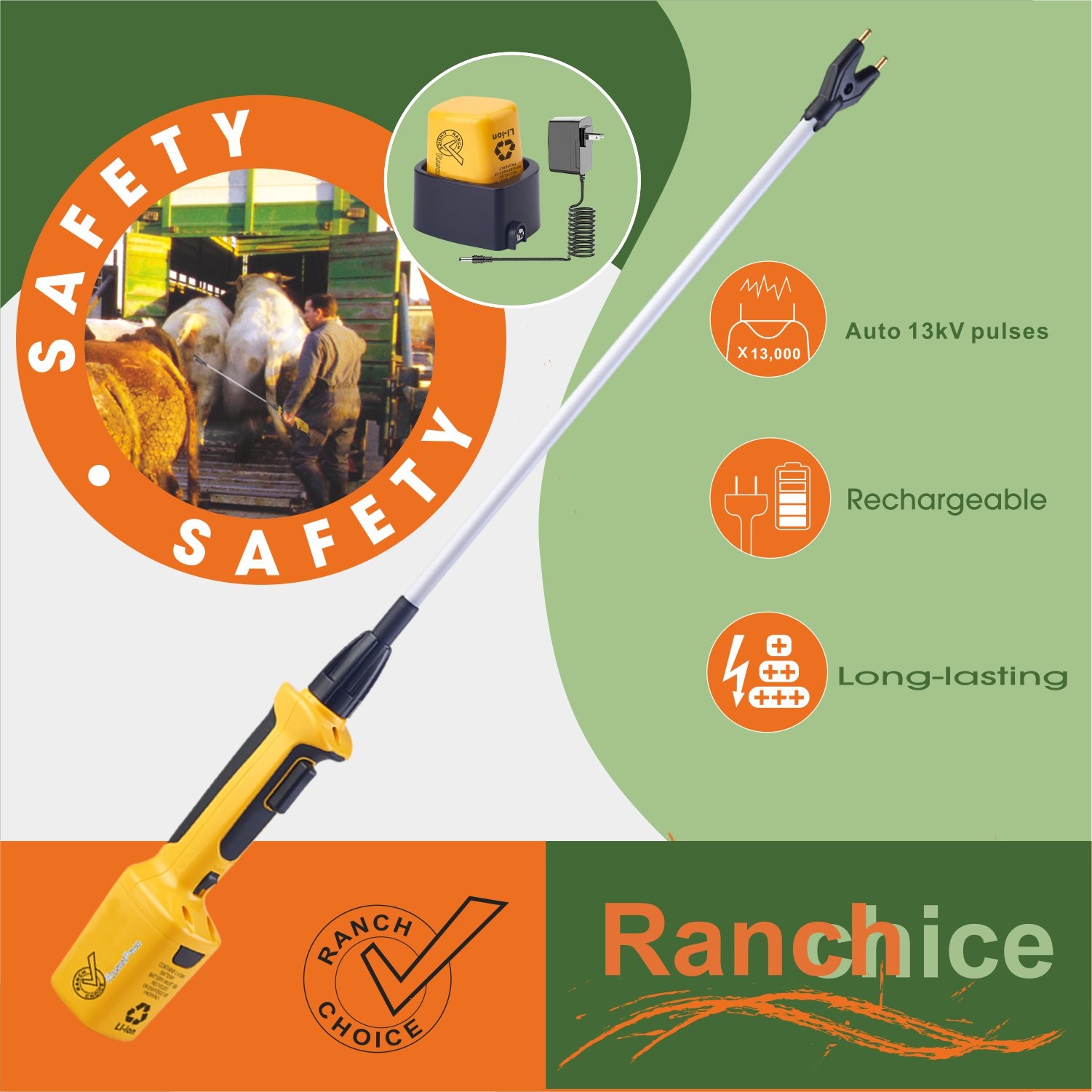 RANCH CHOICE Rechargeable Livestock Prod Electric Cattle Prod for Cow